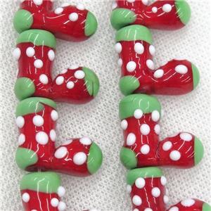 Lampwork glass beads, christmas stocking, approx 18-20mm [PP10165]