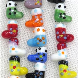 Lampwork glass beads, christmas stocking, approx 14x14mm [PP10166]