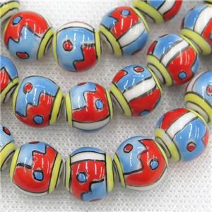 redblue Oriental Porcelain round beads, approx 13mm dia [PP10176]