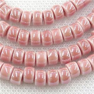 Oriental Porcelain heishi beads, pink enamel, electroplated, approx 5x7mm, 75pcs per st [PP10180]