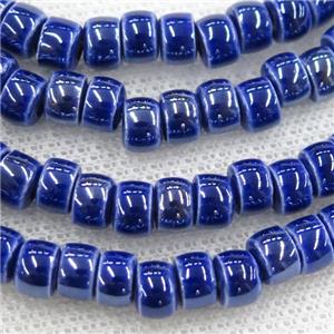 Oriental Porcelain heishi beads, deepblue enamel, electroplated, approx 5x7mm, 75pcs per st [PP10181]
