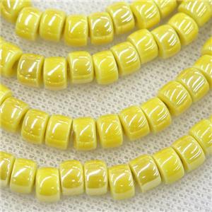 Oriental Porcelain heishi beads, yellow enamel, electroplated, approx 5x7mm, 75pcs per st [PP10184]