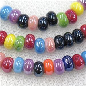 mixcolor Oriental Porcelain rondelle beads, enamel, light electroplated, approx 4x6.5mm, 90pcs per st [PP10191]
