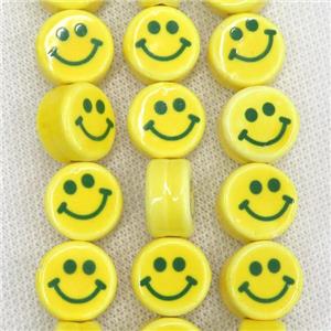 yellow Oriental Porcelain coin beads, emoji, approx 9x16mm, 25pcs per st [PP10193]
