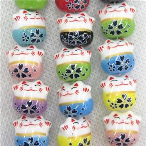 mixcolor Oriental Porcelain beads, fortune cat, approx 13-14mm, 25pcs per st [PP10203]