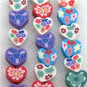 Polymer Clay Fimo Beads, heart, mix color, approx 10mm [PP10209]
