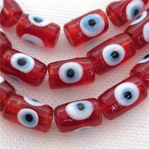 handmade red Lampwork Glass tube Beads with evil eye, approx 11-16mm [PP10223]