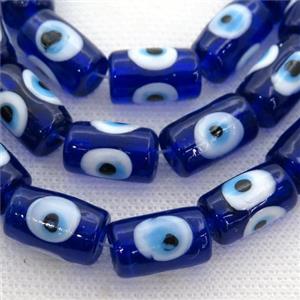 handmade deepblue Lampwork Glass tube Beads with evil eye, approx 11-16mm [PP10225]