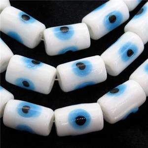handmade white Lampwork Glass tube Beads with evil eye, approx 11-16mm [PP10227]