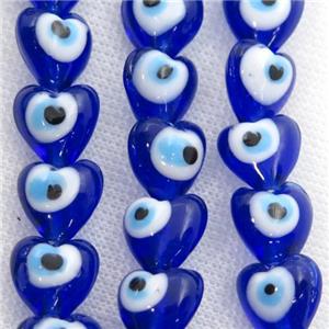 handmade deepblue Lampwork Glass heart Beads with evil eye, approx 12mm [PP10230]