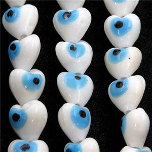 handmade white Lampwork Glass heart Beads with evil eye, approx 12mm [PP10232]