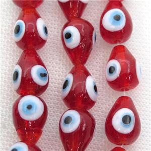 handmade red Lampwork Glass teardrop Beads with evil eye, approx 11-15mm [PP10234]