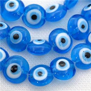 handmade blue Lampwork Glass coin Beads with evil eye, approx 16mm dia [PP10237]