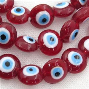handmade red Lampwork Glass coin Beads with evil eye, approx 16mm dia [PP10238]