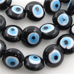 handmade black Lampwork Glass coin Beads with evil eye, approx 16mm dia [PP10241]