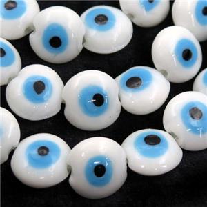 handmade white Lampwork Glass coin Beads with evil eye, approx 16mm dia [PP10242]