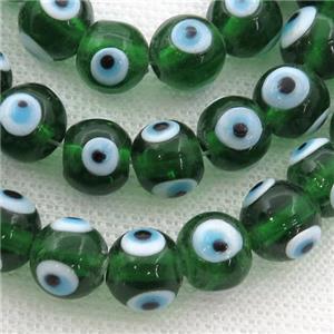 handmade green Lampwork Glass round Beads with evil eye, approx 10mm dia [PP10244-10MM]