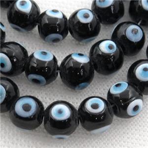 handmade black Lampwork Glass round Beads with evil eye, approx 8mm dia [PP10247-8MM]