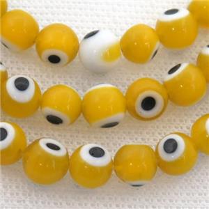 round yellow Lampwork Glass Beads with evil eye, approx 10mm dia [PP10250-10MM]
