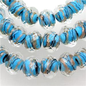 blue Lampwork glass beads, faceted rondelle, approx 12mm [PP10254]