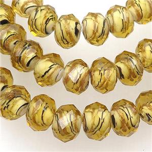 gold Lampwork glass beads, faceted rondelle, approx 12mm [PP10255]