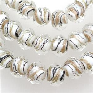 white Lampwork glass beads, faceted rondelle, approx 10mm [PP10256-10MM]