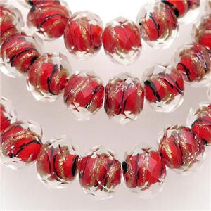 red Lampwork glass beads, faceted rondelle, approx 10mm [PP10257-10MM]