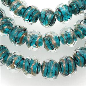 peacock green Lampwork glass beads, faceted rondelle, approx 12mm [PP10258]