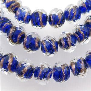 blue Lampwork glass beads, faceted rondelle, approx 12mm [PP10259]