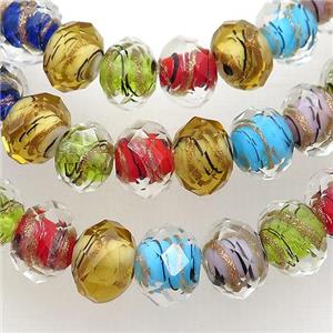 Lampwork glass beads, faceted rondelle, mixed color, approx 10mm [PP10261-10MM]