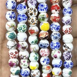 Porcelain beads, round, mixed, approx 6mm dia [PP10276]