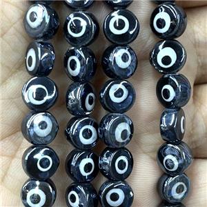black Porcelain button beads, evil eye, electroplated, approx 8mm dia, 50pcs per st [PP10296]