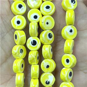 yellow Porcelain button beads, evil eye, electroplated, approx 8mm dia, 50pcs per st [PP10297]