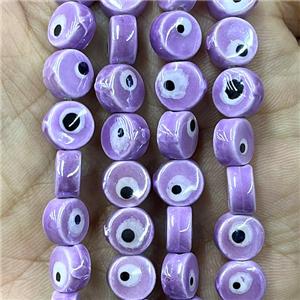 purple Porcelain button beads, evil eye, electroplated, approx 8mm dia, 50pcs per st [PP10298]