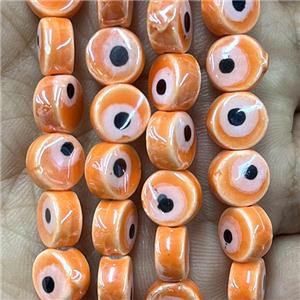 orange Porcelain button beads, evil eye, electroplated, approx 8mm dia, 50pcs per st [PP10299]