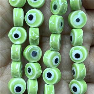 green Porcelain button beads, evil eye, electroplated, approx 8mm dia, 50pcs per st [PP10300]
