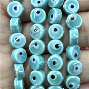 green Porcelain button beads, evil eye, electroplated, approx 8mm dia, 50pcs per st [PP10303]