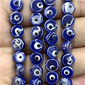 blue Porcelain button beads, evil eye, electroplated, approx 8mm dia, 50pcs per st [PP10304]