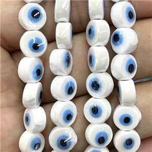 white Porcelain button beads, evil eye, electroplated, approx 8mm dia, 50pcs per st [PP10305]
