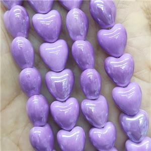 purple Porcelain heart beads, electroplated, approx 12mm, 30pcs per st [PP10328]