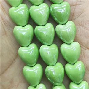 green Porcelain heart beads, electroplated, approx 12mm, 30pcs per st [PP10329]