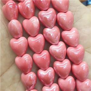 pink Porcelain heart beads, electroplated, approx 12mm, 30pcs per st [PP10331]