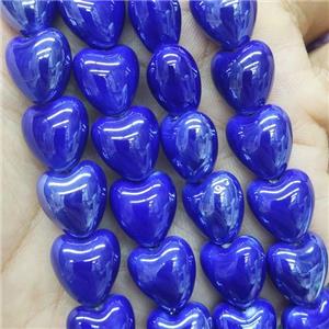royalblue Porcelain heart beads, electroplated, approx 12mm, 30pcs per st [PP10332]