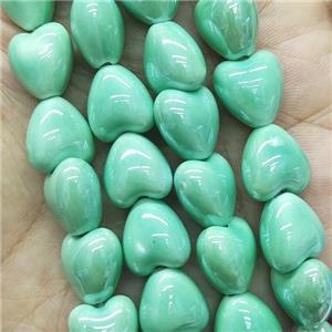 green Porcelain heart beads, electroplated, approx 12mm, 30pcs per st [PP10333]