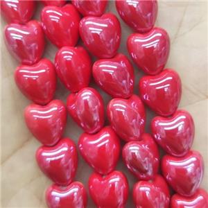 red Porcelain heart beads, electroplated, approx 12mm, 30pcs per st [PP10334]