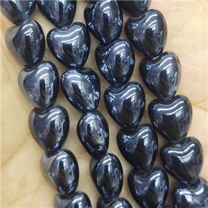 black Porcelain heart beads, electroplated, approx 12mm, 30pcs per st [PP10335]