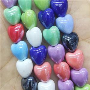 Porcelain heart beads, mixed color, electroplated, approx 12mm, 30pcs per st [PP10336]