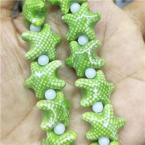 green Porcelain Starfish Beads, electroplated, approx 17-20mm, 22pcs per st [PP10338]
