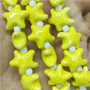 yellow Porcelain Starfish Beads, electroplated, approx 17-20mm, 22pcs per st [PP10339]
