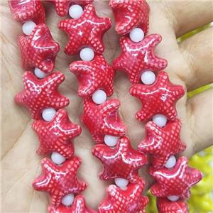 red Porcelain Starfish Beads, electroplated, approx 17-20mm, 22pcs per st [PP10341]